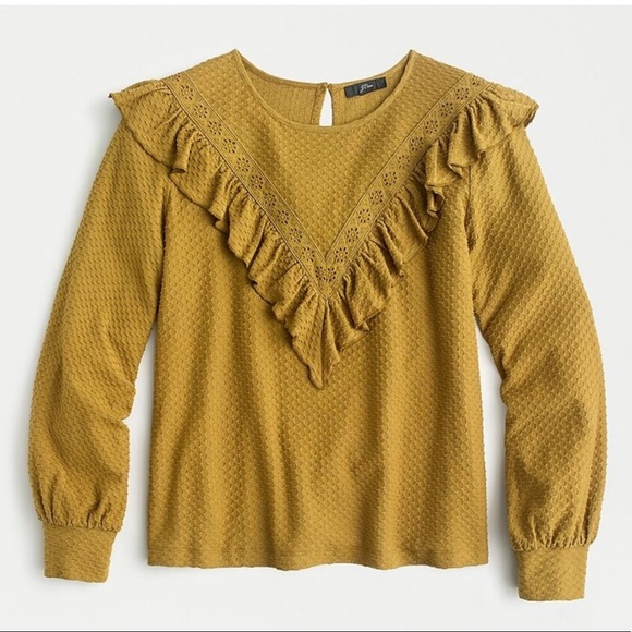 J. Crew Tops - J.Crew ruffle trim honeycomb knit cotton NWT